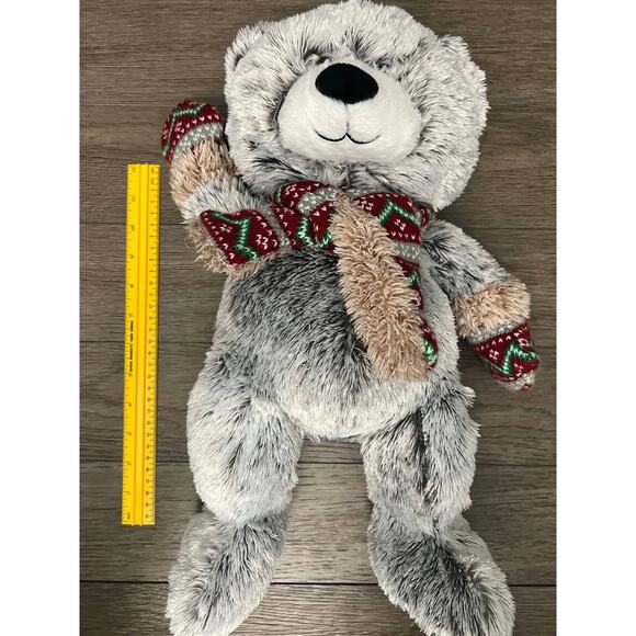 Hugfun International‎ Gray and White Teddy Bear Plush w/ Winter Scarf - Picture 4 of 5